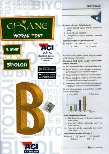 11. Sınıf Biyoloji Yaprak Test Efsane - Komisyon | Açı - 9786051875958