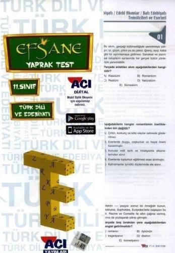11. Sınıf Türk Dili Ve Edebiyatı Yaprak Test Efsane - Komisyon | Açı -