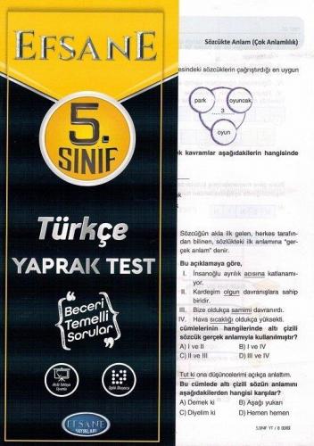 5. Sınıf Türkçe Yaprak Test Efsane - Komisyon | Açı - 9786254040108