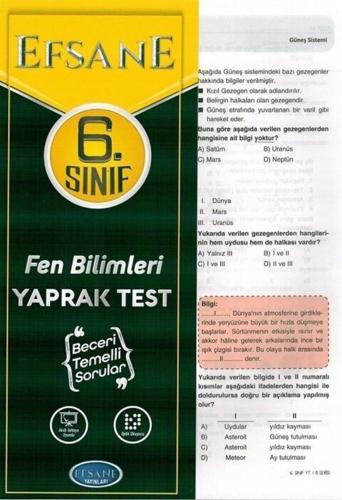 6. Sınıf Fen Bilimleri Yaprak Test - Komisyon | Efsane - 9786254040191