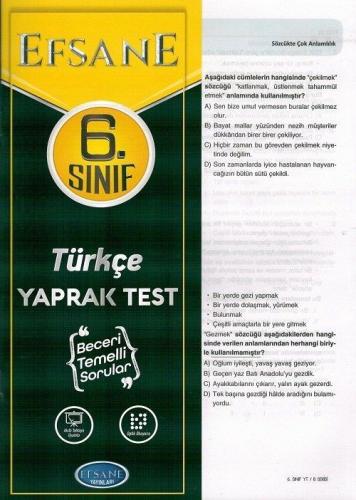 6. Sınıf Türkçe Yaprak Test Efsane - Komisyon | Efsane - 9786254040160