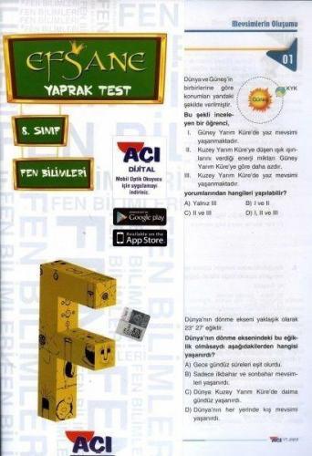 8. Sınıf Fen Bilimleri Yaprak Test Efsane - Komisyon | Açı - 978605187