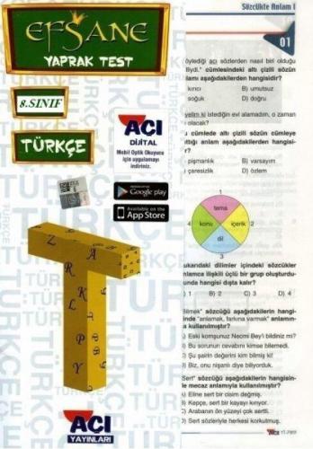 8. Sınıf Türkçe Efsane Yaprak Test - Komisyon | Açı - 9786051875880