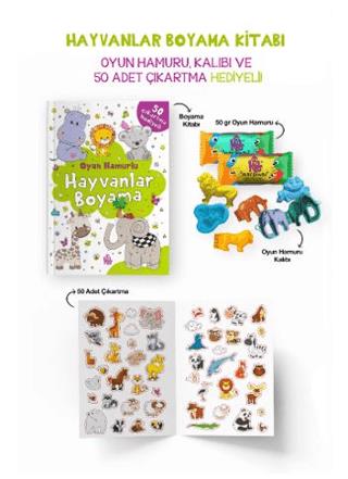 Hayvanlar Boyama Kitabı - Oyun Hamuru, Oyuncak Ve Çıkartma Hediyeli