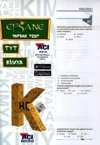 Yks Tyt Kimya Yaprak Test Efsane - Komisyon | Açı - 9786051876689
